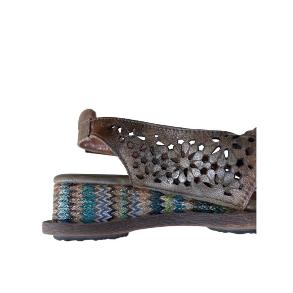 Spring Step L'Artiste Floral Low Boho Wedge Sandals Size 36 Leather Multicolor - Picture 10 of 10